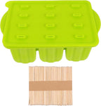 Silicone Ice Lolly Mold 12-grid Ice Treat Maker with Sticks, Flexible Non-stick Ice Cream Making Tool for Homemade Chilled Desserts, Green Color, Kitchen Specialty Gadget