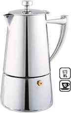 Cuisinox Roma Stovetop Espresso Maker COF-10R, Stainless Steel Coffee Percolator Stovetop, Heat-Resistant & Non-Reactive, 10-Cup Italian Espresso Maker Easy to Clean, Durable Stove Top Percolator