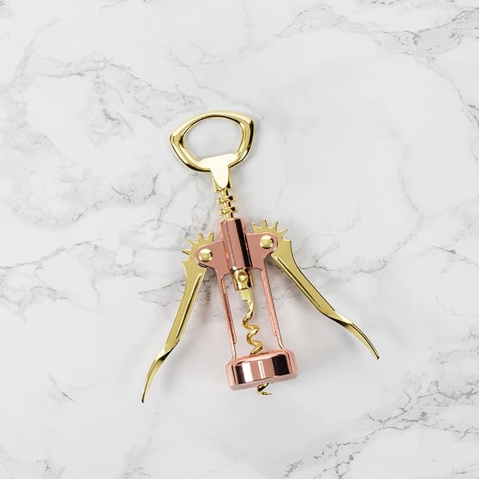 Twine Winged Corkscrew Wine Opener, Versatile Bottle Opener for Beer and Soft Drinks, Stainless Steel with Ergonomic Handle and Sharp Screw for Bartenders, Home Bar, Kitchen, Set of 1, Copper and Gold