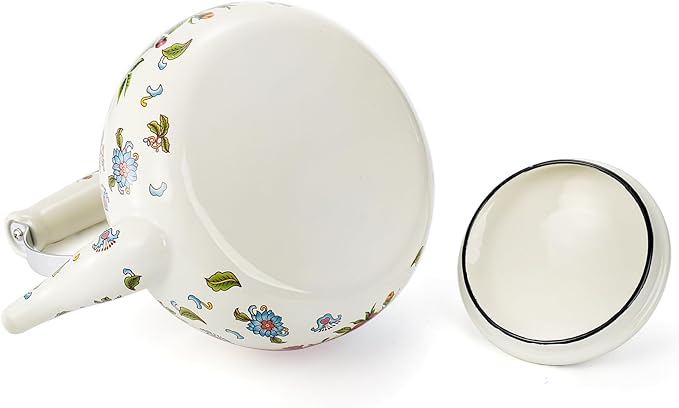 Fasmov 2.5L Enamel Teapot, Large Porcelain Enameled Teakettle, Floral Colorful Tea Kettle with Handle for Stovetop, Retro Steel Teapot for Hot Water, No Whistling