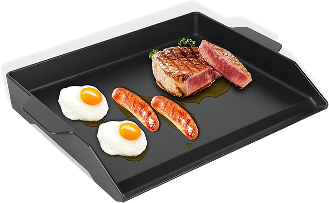 Universal Cast Iron Griddle 18.6" x 14", Pre-Seasoned Nonstick Flat Top Grill Griddle Plate for Outdoor Gas Grill/Charcoal Grill/Stove Top with Extra High Sidewall & Grease Groove, for Camping