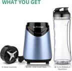 La Reveuse Smoothies Blender Personal Size 300 Watts with 18 oz BPA-free Portable Travel Sports Bottle (Light Blue)