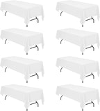 BRILLMAX 8 Pack White Tablecloths for 8 Foot Rectangle Tables 60 x 126 Inch - 8ft Rectangular Bulk Linen Polyester Fabric Washable Cloth Cover for Wedding Reception Banquet Birthday Party