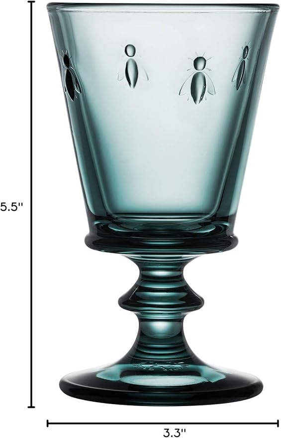 La Rochere Napoleon Bee Blue Stemmed Wine Glasses Set of 6 – Vintage French Glassware with Stable Base – Elegant, Durable Glasses for Confident Hosting and European-Style Tables (8 oz)