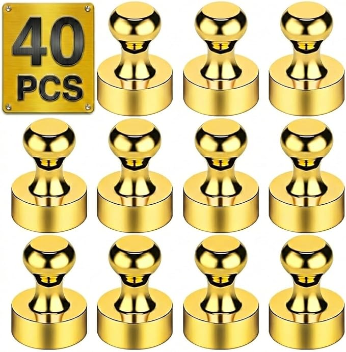 Tiergrade Metallic Magnets, Refrigerator Magnets, 40 Pack Gold Magnetic Push Pins, Strong Fridge Magnets, Multi-use Whiteboard Magnets Perfect for Kitchen Office Classroom