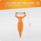 Börner Vegetable Peeler (6-in-1) • Garnishing Peeler with Grater • Multifunctional Peeler for Fruits & Vegetables • Fruit Peeler, Universal Peeler, Potato Peeler • Color: Orange