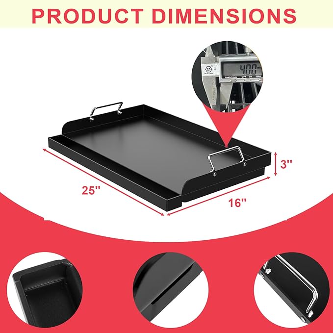Universal Carbon Steel Griddle for Gas Grill/Kitchen Stove Top, Large Griddle Pan for Camp Camping,Tailgating and BBQ Accessories, Plancha Para Cocinar, 25" x 16" Stove Top Skillet Pan, Gift for men