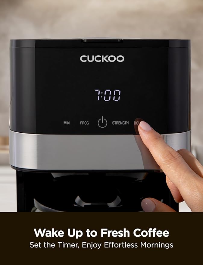 CUCKOO Classic 10-Cup Drip Coffee Maker, Easy To Use Coffee Machine with Programmable Timer, Includes Glass Coffee Pot with Two Brew Strength Settings and Reusable Mesh Filter (CCM-BD011B)