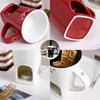 Chocolate Fondue Mug with Fork, Chocolate Fondue Cup, Personal Chocolate Melting Cup for Cheese, Ceramic Chocolate Melting Cup, Chocolate Melting Mug For Date Night Birthday Wedding Gifts (White)