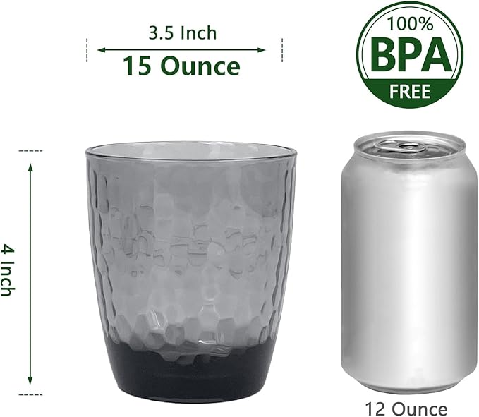 Set of 6 Hammered Style 15-ounce/430ml Acrylic Glasses Plastic Tumbler,BPA Free,Dishwasher Safe (Grey)