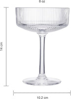 ACRYLIC Ribbed Coupe Glasses Set of 2 – 8oz Clear Shatterproof Acrylic (NOT GLASS) Cocktail, Martini & Champagne – 4in Dia 5.5in Tall, Reusable Plastic Cocktail Coupes, Towers, Indoor & Outdoor Use