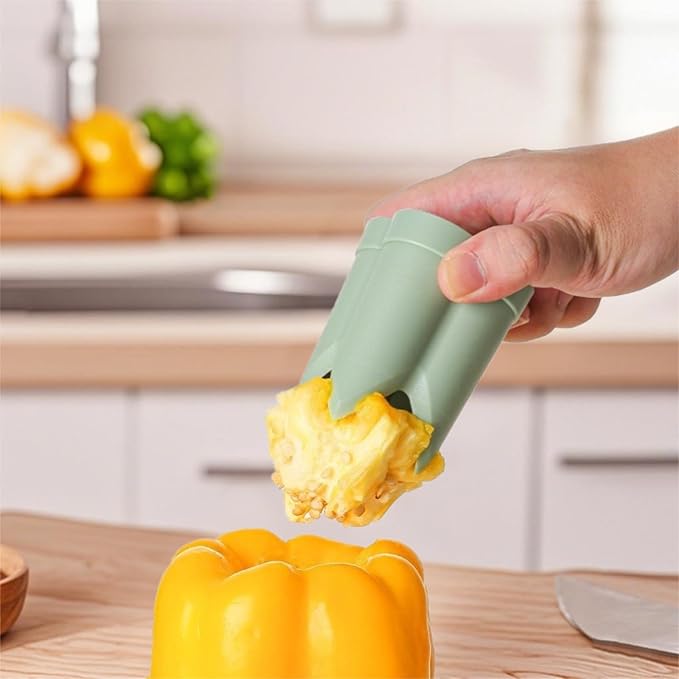 Pepper Corer, 2 in 1 Red Bell Pepper Seed Corer Remover Tool, Fruit & Vegetable Corers Quick Cave Tools for Jalapeno Cutter Deseeder, Yellow Red, 3 PCS