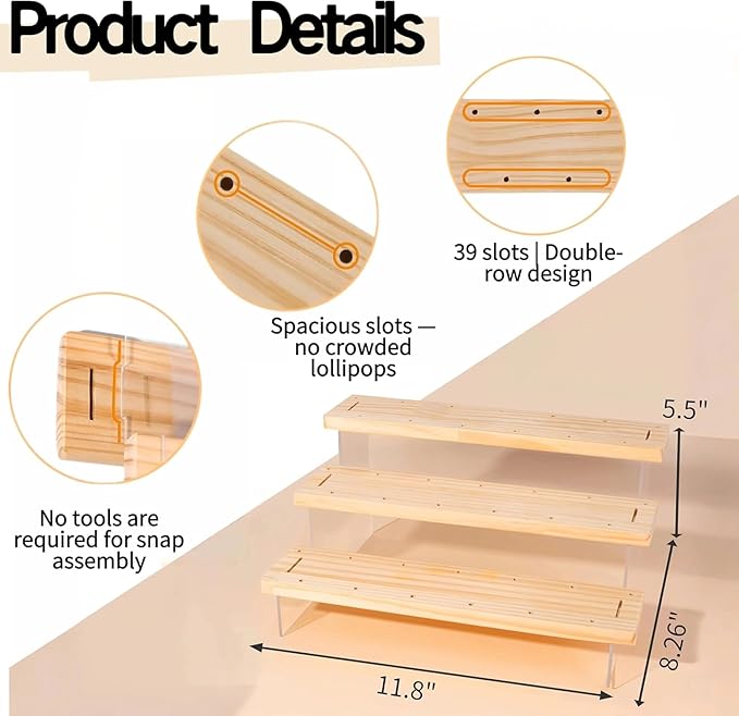 2 Pack Cake Pop Stand Holder - 3 Tier for 39 Cake Pops, Acrylic & Pine Wood Dessert Table Stand | Wedding Birthday Baby Shower Candy Buffet Cake Pop Display.