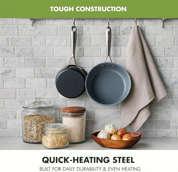 GreenPan Swift Healthy Ceramic Nonstick, 1QT and 2QT Saucepan Set, Stainless Steel Handle, PFAS-Free, Dishwasher Safe, Oven Safe, Black