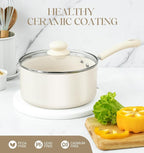 MICHELANGELO Nonstick Saucepan with Lid, Ceramic Sauce Pan Sets, Easy to Clean Sauce Pans, Multi-Purpose Cooking Pots, 1QT & 2QT & 3QT, White