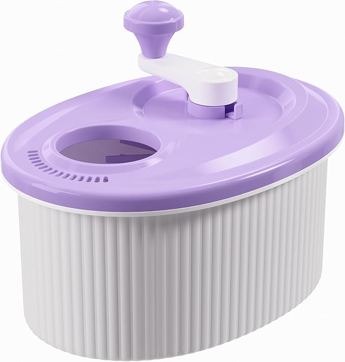 JOYMOOP Fruit Washer Spinner, Fruit Cleaner Spinner with Crank Handle, Hands-Free Fruit & Vegetable Washing Bowl, Manual Fruit Scrubber, No Electricity, Light Lavender