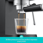 CASABREWS CM5418 Espresso Machine 20 Bar, Stainless Steel Espresso Maker with Milk Frother, Compact Cappuccino Machine for Home, Small Espresso Coffee Machine for Latte, Black