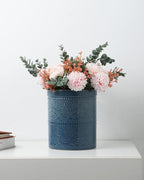 Fun Elements Kitchen Utensil Holder, 7.2" Super Large Utensil Crock Heavy and Stable Lace Emboss Ceramic Utensil Holder for Kitchen Counter (Grayish Blue)
