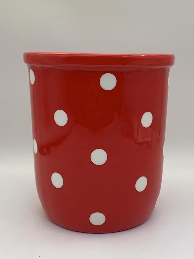ACK Utensil Holder, Utensil Crock, Modern Kitchen Decor, Kitchen Storage(Polka Dots Red)