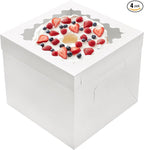 4pcs 12 Inch Tall Cake Boxes, 12x12x10in White Bakery Boxes for Tier Cakes with Window,10in 12in Baking Boxes,Large Cardboard Bakery Take Out Carrier Containers with Lids