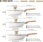 Kordisen Ceramic Nonstick Frying Pan Skillet Set with Lid, 3 Piece Ceramic Pans for Cooking Non Toxic, Healthy Induction Cookware, Stay-Cool Handle, PFOA & PFAS Free (9.5 Inch, 11 Inch, 12.5 Inch)