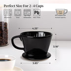 DOWAN Pour Over Coffee Maker, Non-Electric Pour Over Coffee Dripper, Manual Brew Maker, Single Cups Porcelain Slow Brewing Accessories for Gifts, Black