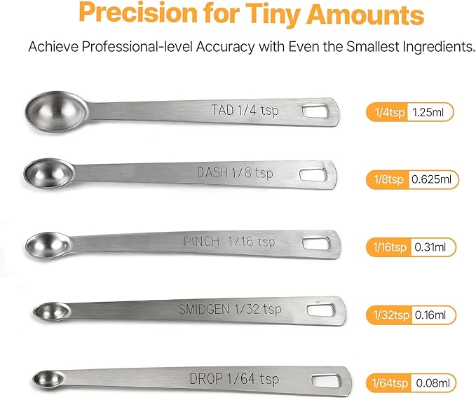 Mini Measuring Spoons Set, 18/8 Stainless Steel Teaspoon for Cooking and Baking, Suitable for Small Amount of Dry or Liquid Ingredients and Spices