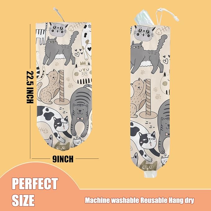 Cat Plastic Bag Holder, Wall Mount Grocery Bag Holder, Plastic Storage bag, Pull Rope Free Adjustment, Plastic Bag Holders for Grocery Bags, Plastic Bag Dispenser for Home Kitchen Travelling
