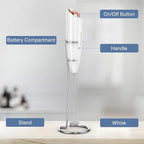 SIMPLETASTE Milk Frother Handheld Electric Foam Maker, Drink Mixer with Stainless Steel Whisk for Cappuccino, Bulletproof Coffee, Latte, White, with Stand, Battery Operated