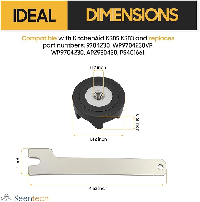 Seentech Blender Coupler Replacement Kit – Includes 2 Rubber Drive Sockets & Metal Wrench – Compatible with 9704230 Models for Blade Maintenance and Repair