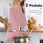 NLUS 2 Pack Kitchen Cooking Aprons, Adjustable Bib Soft Chef Apron with 2 Pockets for Men Women (Black Pinstripes/Pink Pinstripes)