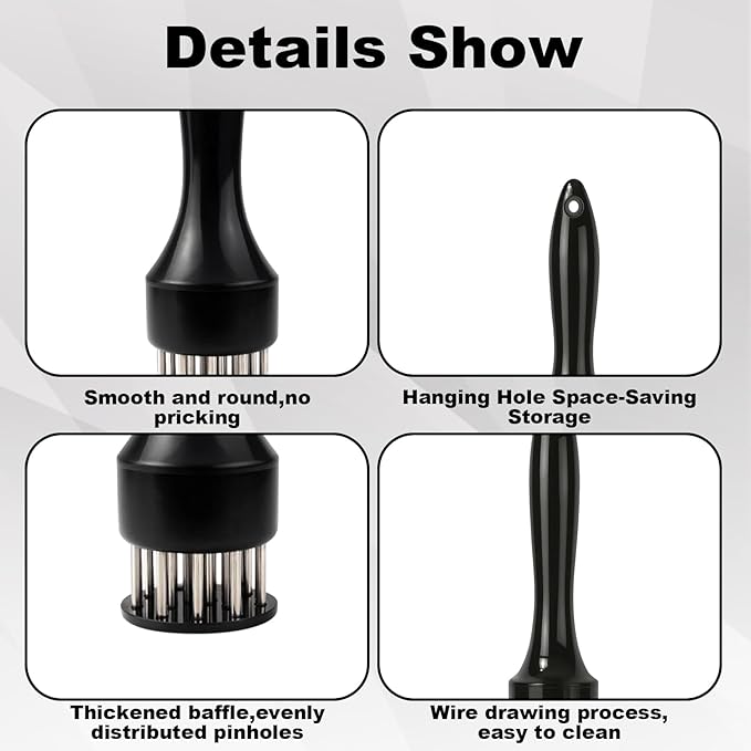 2 Pack Meat Tenderizer Set with Cleaning Brush, 21 Needle Stainless Steel Meat Tenderizer Tool Plus Small Square Head Meat Hammer for Chicken, Steak and Beef Preparation, Black Storage Bag Included