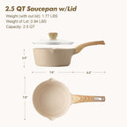 SENSARTE Ceramic Nonstick Sauce Pan with Lid, 2.5 Quart Saucepan with Double Spout, Large Cooking Pot, Non toxic Kitchen Sauce Pot, Non stick Saucier Pan, Induction Cookware, PFOA PTFE PFAS Free