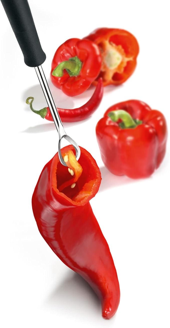 triangle Pepper Corer - Stainless Steel - Easily Removes Core, Seeds, Pith & Ribs of Peppers - Non-Slip, GreenGrip Handle - Dishwasher Safe