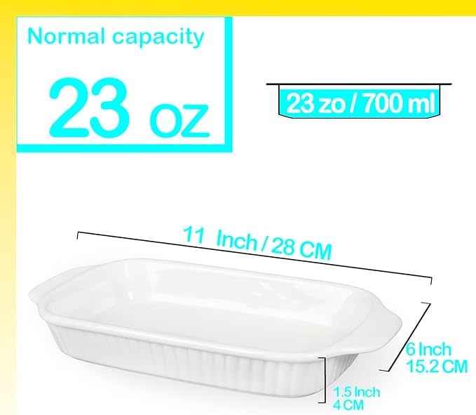 Small Au Gratin Baking Dish, Ceramic Casserole Dishes 9 x 6, Set of 4, 23 Oz with Handles, Pans Set for Oven Roasting for 1 or 2 person servings, Lasagna, Pie, Gratin, for Kitchen, Home