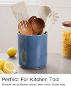 getstar Large Kitchen Utensil Holder for Kitchen Counter (H7.2” x W6.2”), Ceramic Cooking Utensil Holder with Cork Mat (Navy, Large(7.2"))