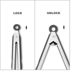 Premium 304 Stainless Steel Tongs Set – 12" Grill Tongs & 9" Cooking Tongs, Heat Resistant up to 600°F, Wavy Grip Head, Non‑Slip Handle with Locking Clip & Hanging Loop, Dishwasher Safe, Grey