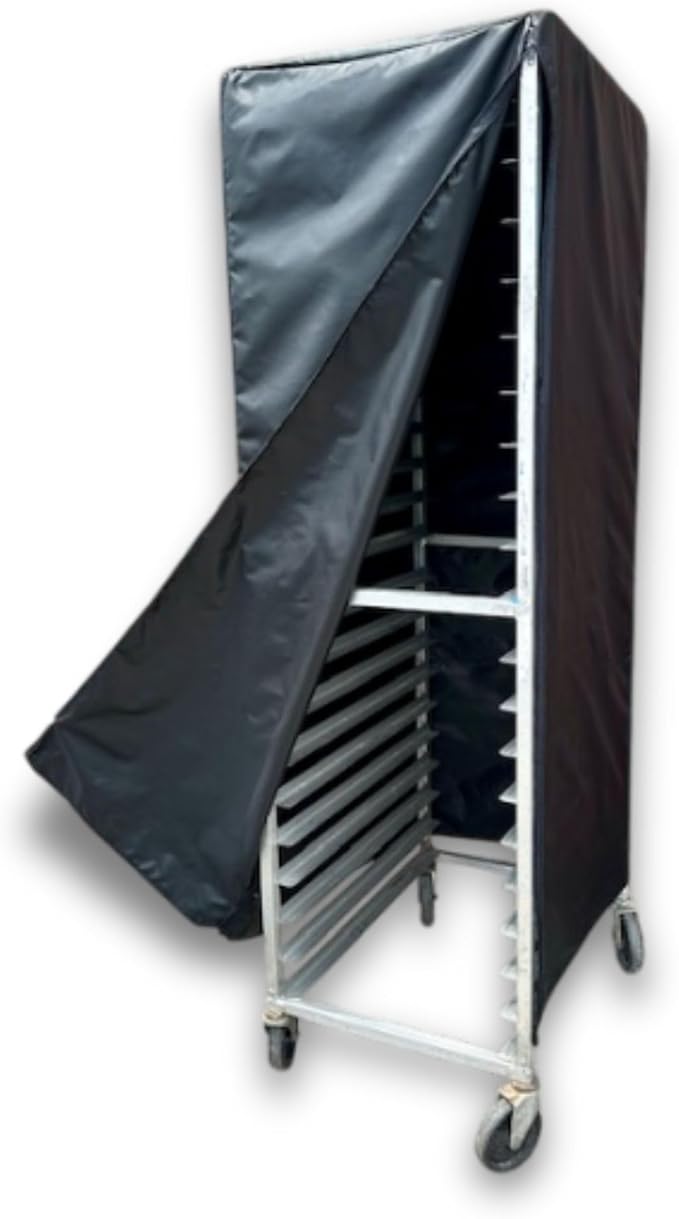 Bakery Food Pan Sheet Rack Cover – Heavy Duty PVC Vinyl Zippered Bun Pan Rack Cover – Long-lasting Use Durable Cover with 2 Zippers – Made in USA (All Sides Black, 23"W x 28"L x 63"H)