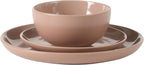 Gibson Home Rockaway 12 Piece Plates and Bowls Matte Outside/Shiny Inside Glaze Service for 4 Dinnerware Set - Pink - Dishwasher and Microwave Safe
