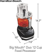 Hamilton Beach Big Mouth Duo Plus 12 Cup Food Processor & Vegetable Chopper with Additional Mini 4 Cup Bowl, Black (70580)