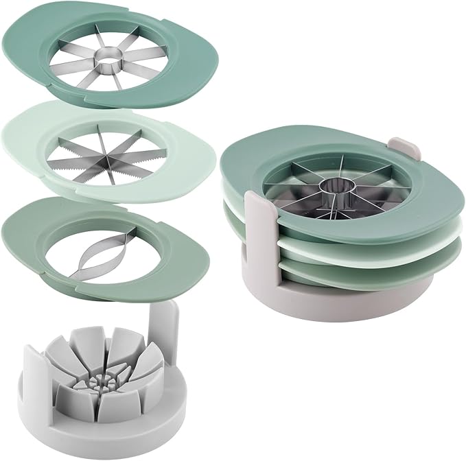 Fruit Cutter Slicer, 4 in 1 Apple Corer Remover Green 430 Stainless Steel Tomato Wedges Vegetable Cutter 8 Slices Multifunctional Kitchen Tool for Fruit & Vegetable Cutting