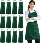 Syntus 12 Pack Bib Apron, Unisex Aprons Adjustable Waterdrop Resistant with 2 Pockets Cooking Kitchen Apron for Chef, BBQ Drawing Apron Bulk, Dark Green