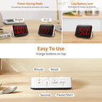 VOCOO Magnetic Kitchen Timer for Cooking with Count Up Countdown, Digital Timer Battery Powered with Large Display, 2 Brightness and Volume Levels for Classroom, Teacher, Kids (Red)