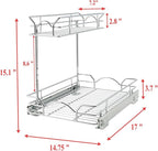 OCG Under Sink Cabinet Organizer Two Tier Pull Out Shelf (14.75W x 17D), Under Sink Sliding Shelf for Kitchen Bathroom Cabinet 2 Tier Chrome