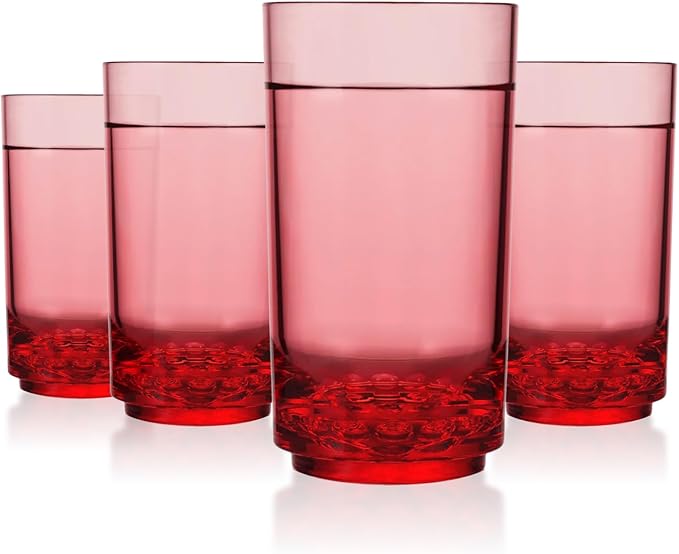 Drinique Unbreakable 14 Oz Drinking Glasses, Set of 4 - Tritan Plastic Shatterproof Tumbler Water Glasses, Drinking Cups, BPA-Free, Dishwasher Safe Alternative Glass Cups Set, 14 Ounces, Red