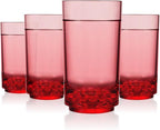 Drinique Unbreakable 14 Oz Drinking Glasses, Set of 4 - Tritan Plastic Shatterproof Tumbler Water Glasses, Drinking Cups, BPA-Free, Dishwasher Safe Alternative Glass Cups Set, 14 Ounces, Red