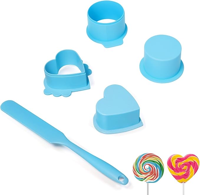 Cake Pop Mold Maker Cutter Set - Include 2 Inch Circle Pusher & Heart mold & silicone knife, Baking Kit for Home, Birthdays, Weddings (Blue)