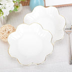 Porcelain Serving Dish,Ceramics Flower Relish Tray with Metallic Rim,Serving Bowls for Wedding,Party Perfect for Small Cereal, Pasta, Salad, Candy and Snacks White 6.6 inch (2pc-6.6 inch)