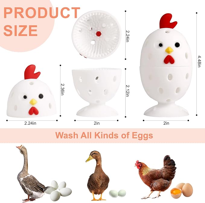 wonlex 4PCS Egg Brush Cleaner Multipurpose Fruit and Vegetable Rotating Scrubber Tool for Fresh Eggs, Reusable Chicken Duck Egg Washer Scrubber (White+Yellow)
