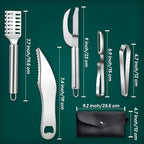 Comfecto 5 Pcs Stainless Steel Fish Scaler Remover Scraper with Sawtooth, Sturdy Ergonomic Fish Skin Graters with Bone Tweezer Dig Out Blade Knife Peeler Bottle Opener and Pouch, Reguler, Silver
